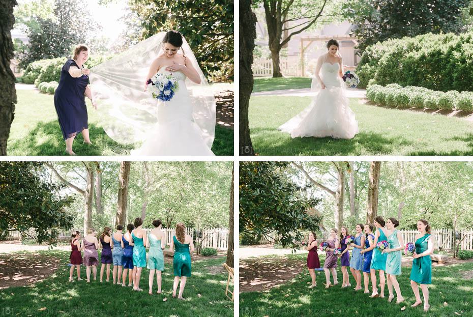 bridesmaids and bride first look